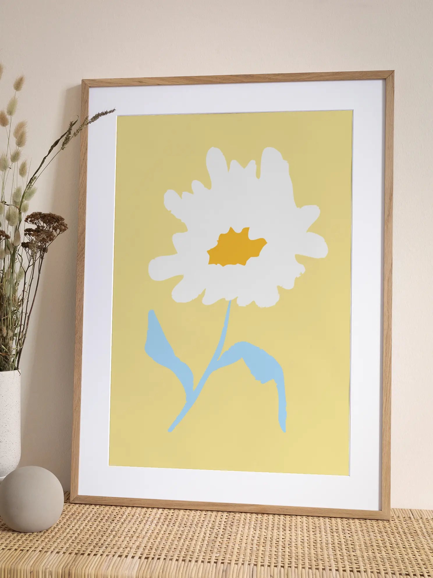 Stylized White Daisy On Yellow Poster
