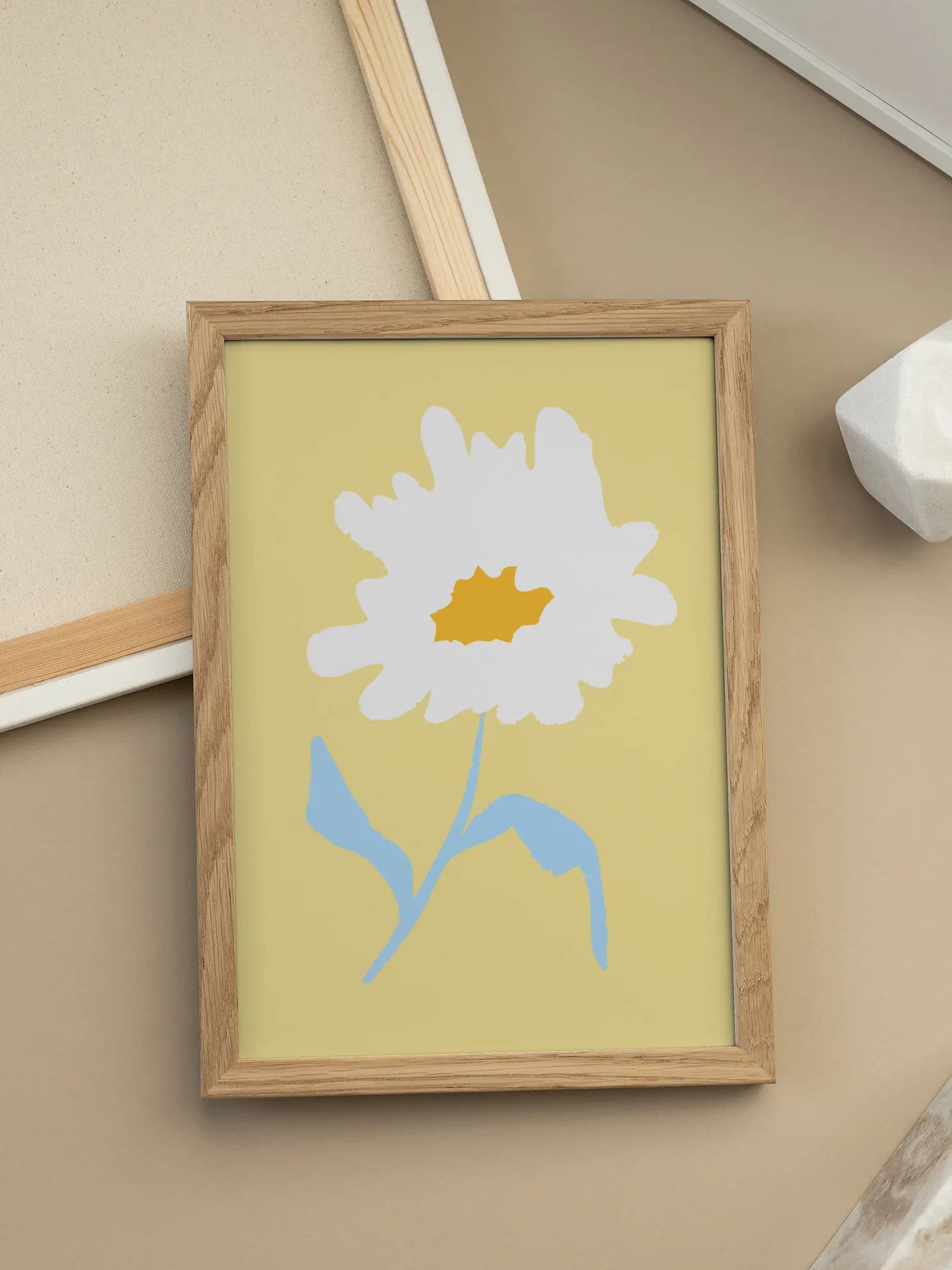Stylized White Daisy On Yellow Poster