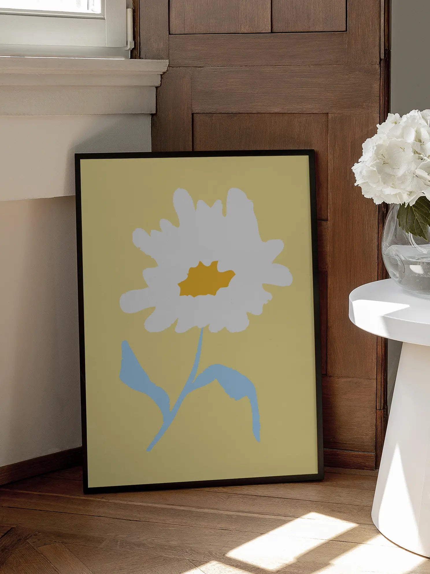 Stylized White Daisy On Yellow Poster