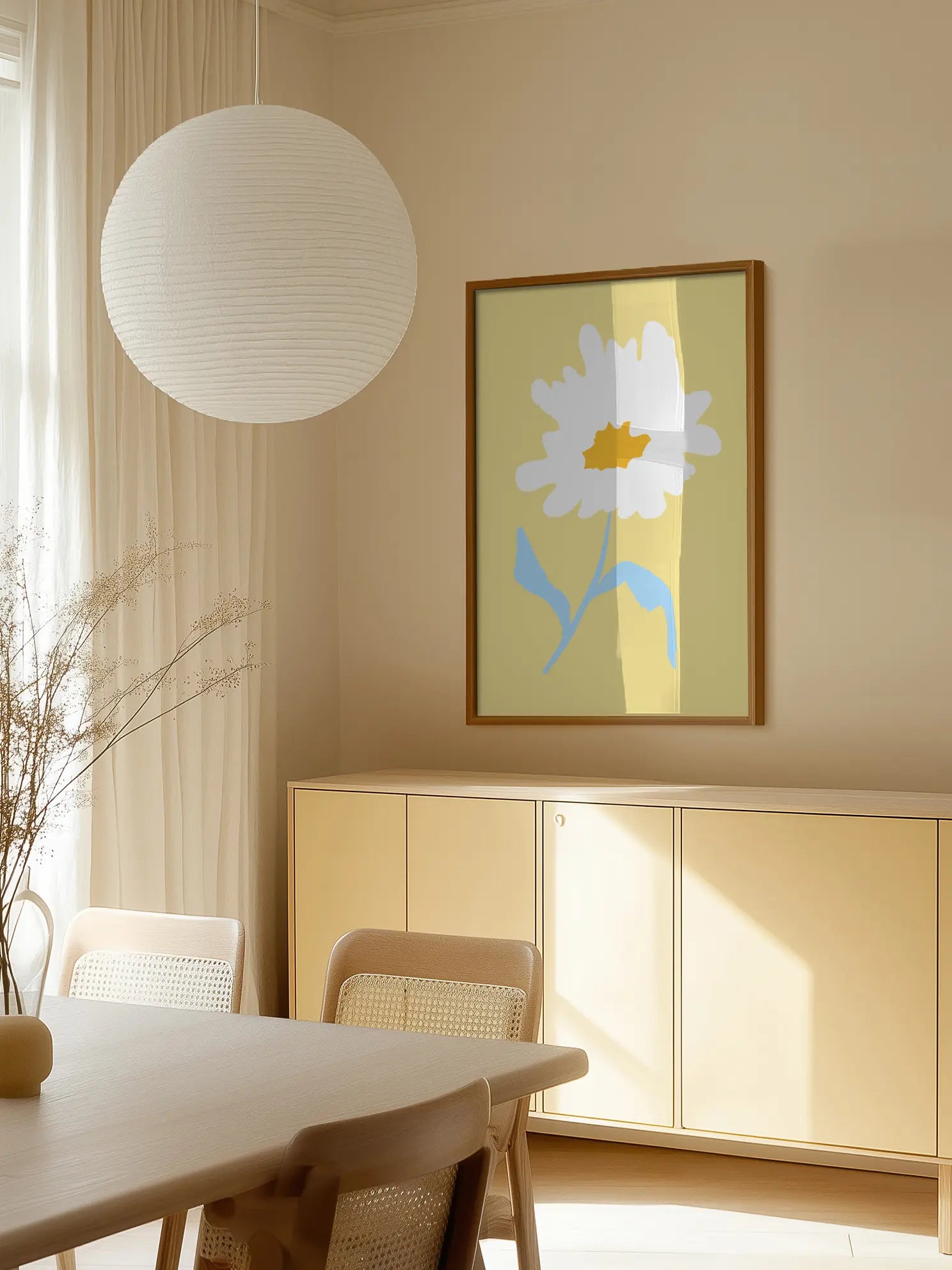 Stylized White Daisy On Yellow Poster