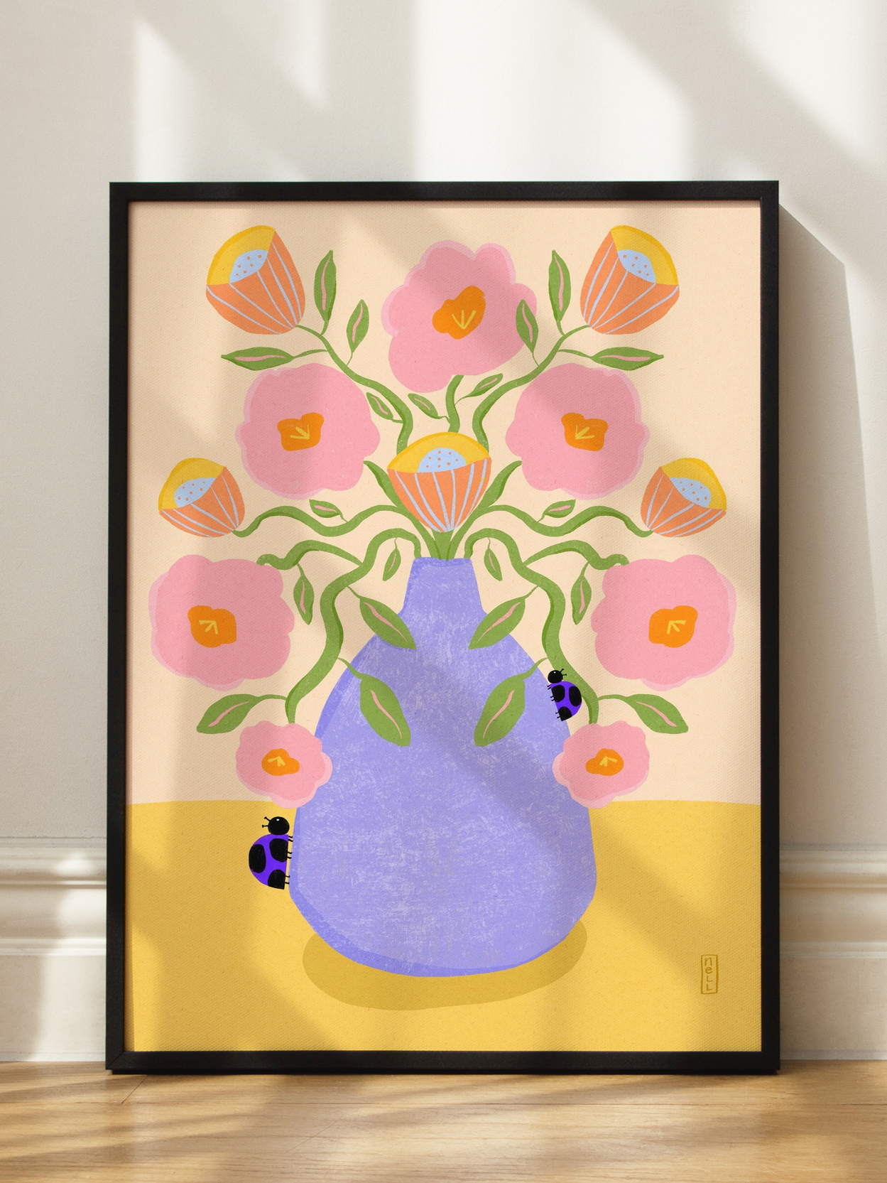 Summer Retro Flowers in a Vase Illustration Poster