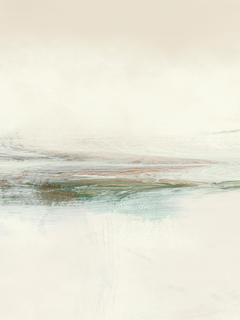 Abstraktes Kunstposter mit einem Horizont in Grün und Beige.