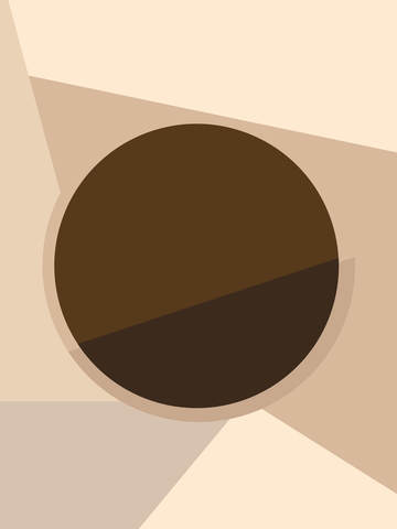 Grafische Illustration mit einer braunen Kugel vor einem beigen Hintergrund mit Formen in verschiedenen Beigetönen.