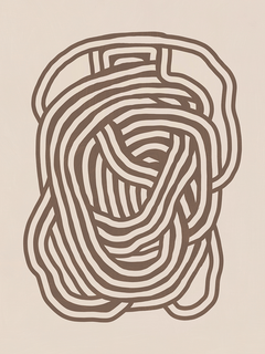 Abstrakter brauner Knoten auf beigem Hintergrund.
