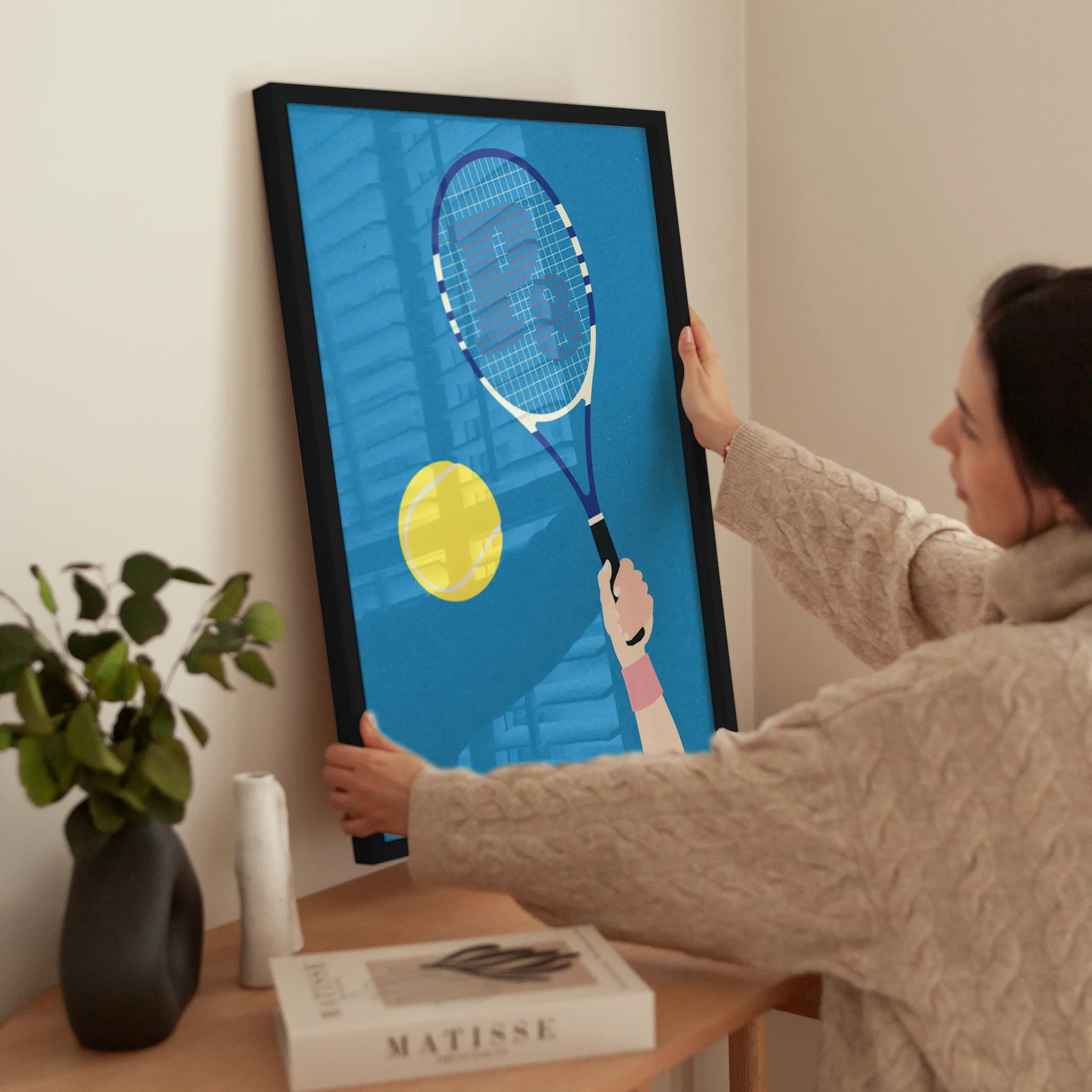 Tennis Racket wird aufgehängt