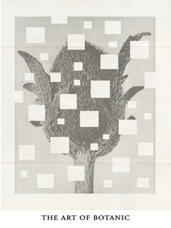 Botanische Illustration mit quadratischen Überlagerungen und dem Text "The art of botanic" darunter.
