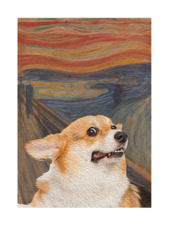 Poster mit einem Corgi vor dem Hintergrund des Gemäldes "Der Schrei".