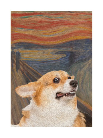 Poster mit einem Corgi vor dem Hintergrund des Gemäldes "Der Schrei".