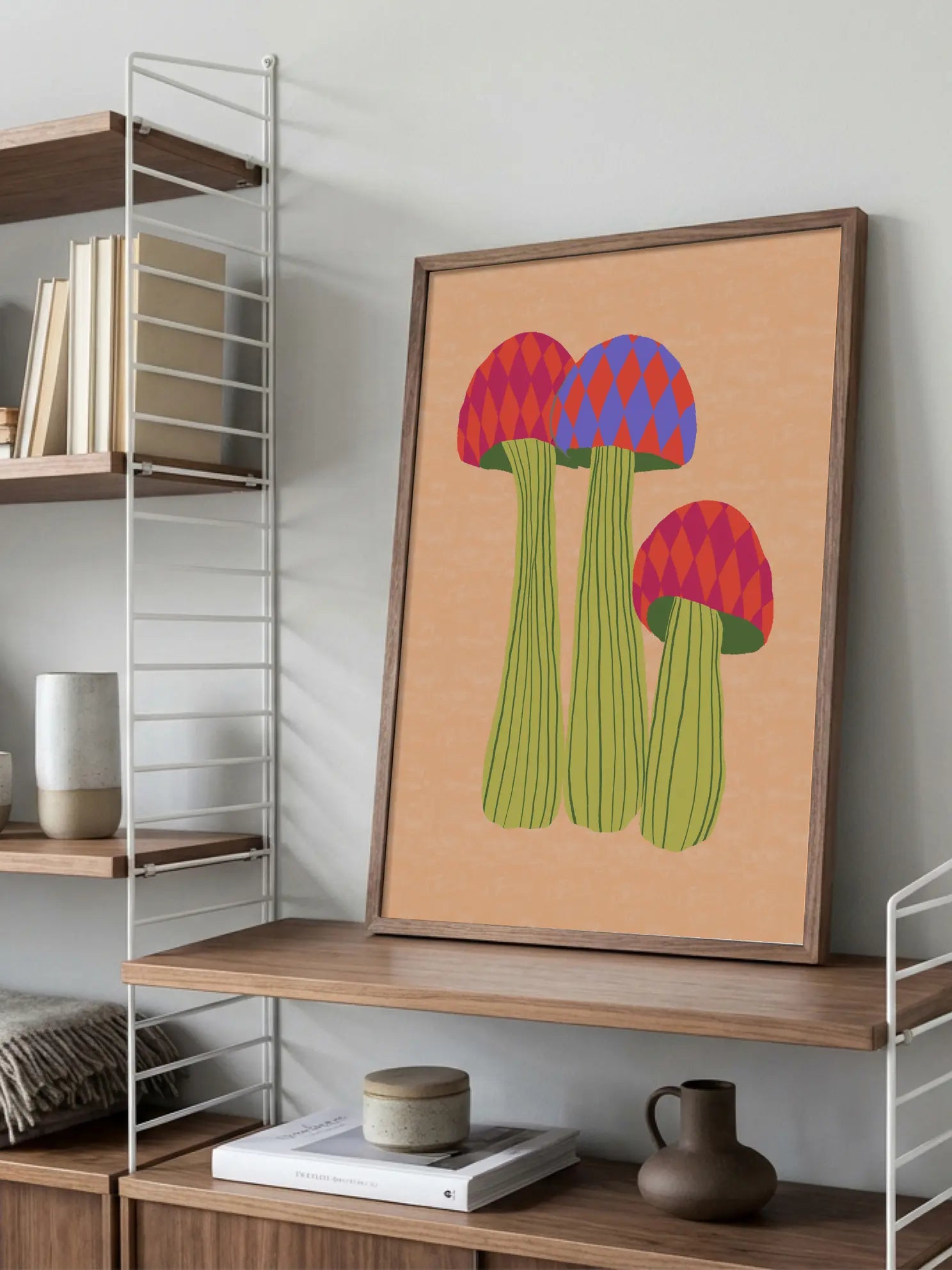 Three Colorful Patterned Mushrooms Poster