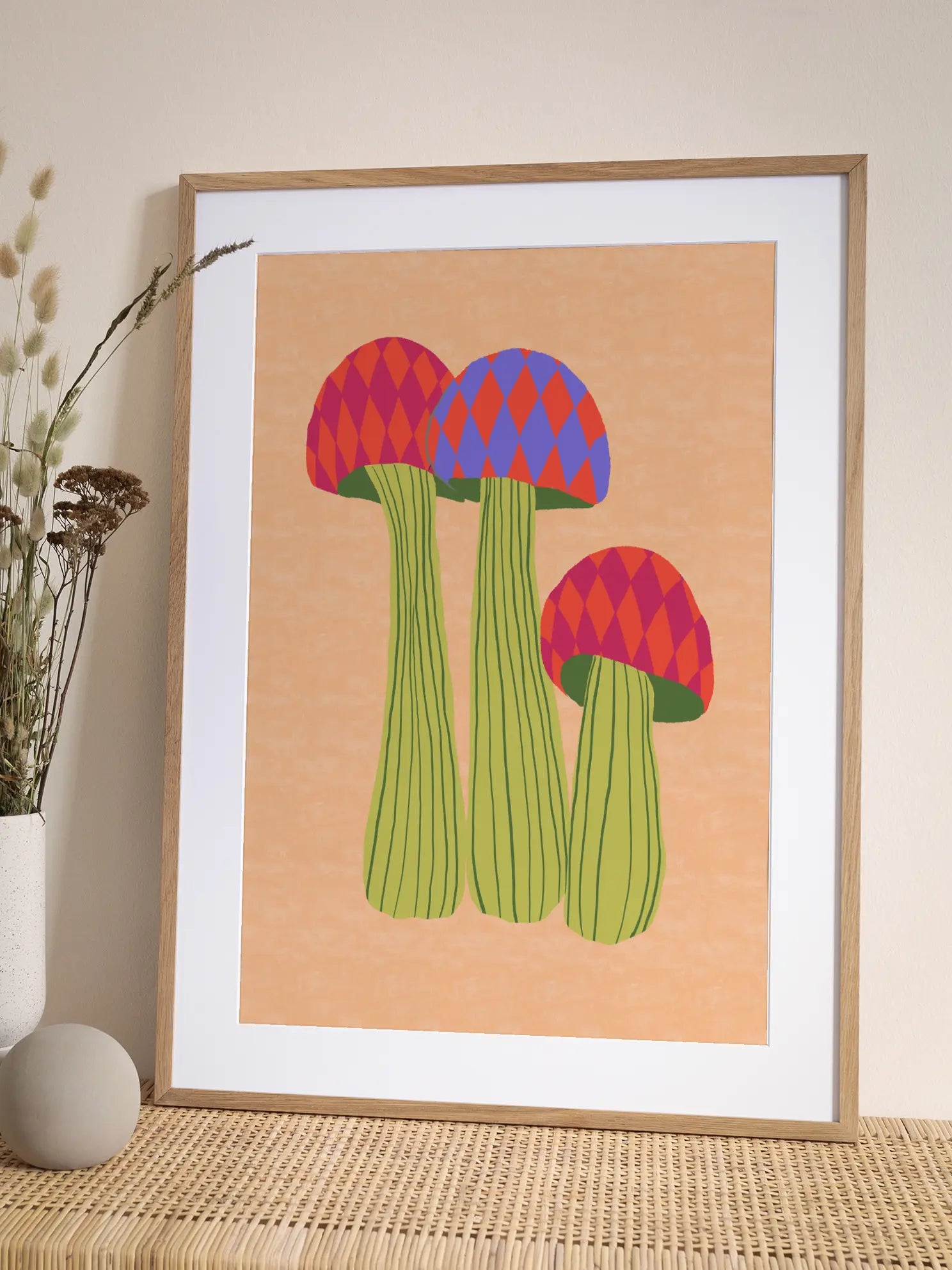 Three Colorful Patterned Mushrooms Poster