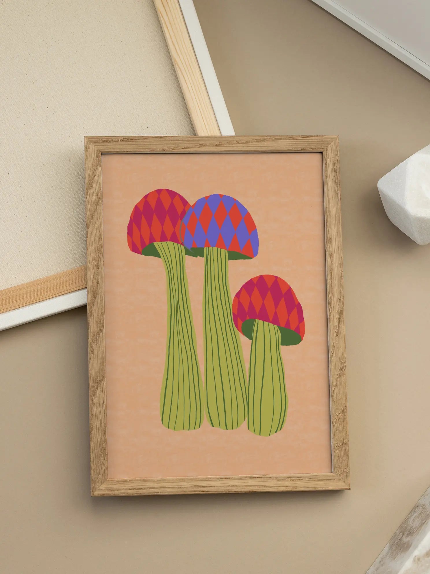Three Colorful Patterned Mushrooms Poster