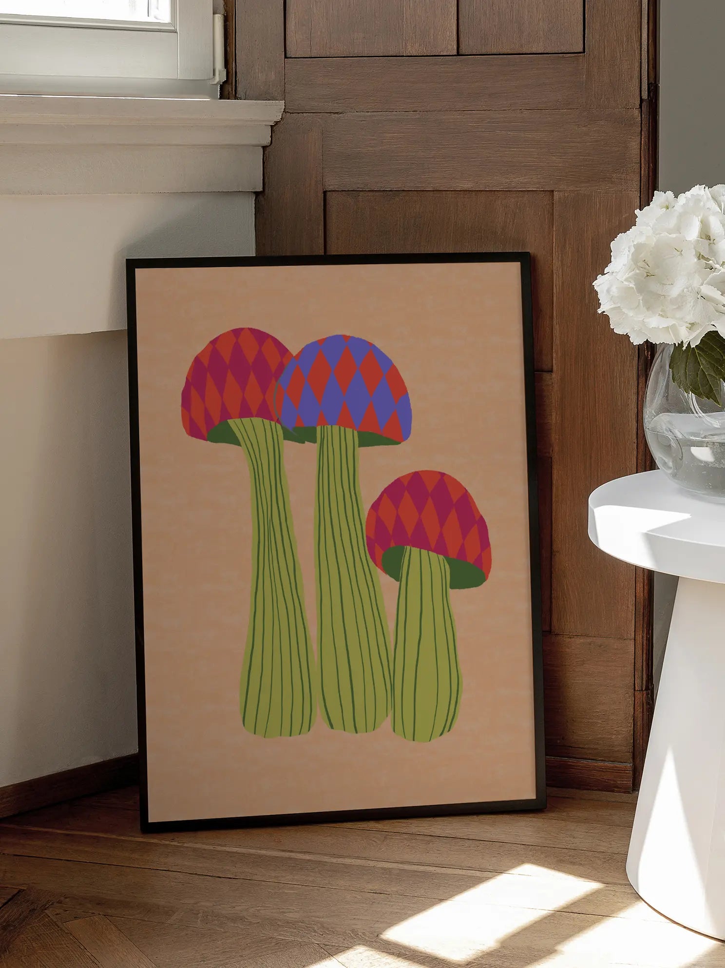 Three Colorful Patterned Mushrooms Poster