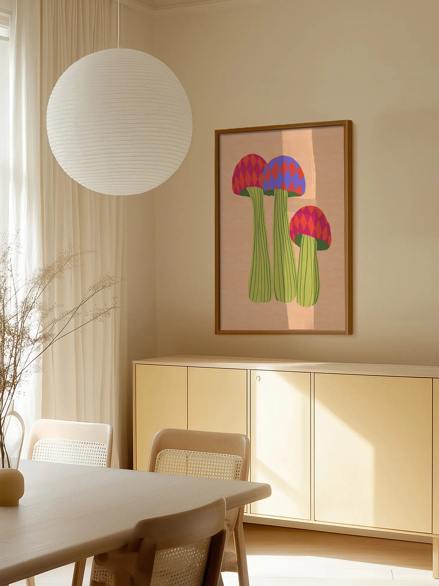 Three Colorful Patterned Mushrooms Poster