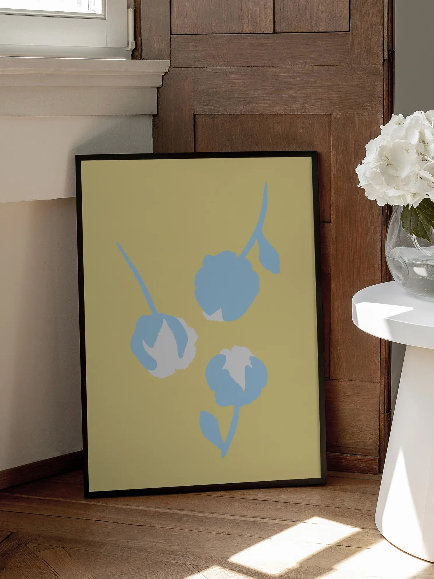 Three Light Blue Flower Buds Poster