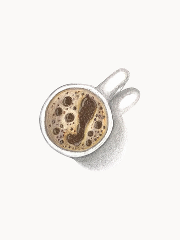 Illustration einer Kaffeetasse von oben auf hellem Hintergrund.