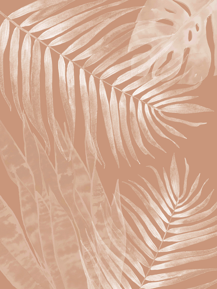 Illustration von beigen tropischen Blättern auf braunem Hintergrund.