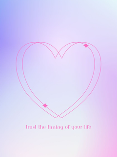 Ein Herz mit dem Text "Trust the timing of your life" in Pink auf einem lila Hintergrund.