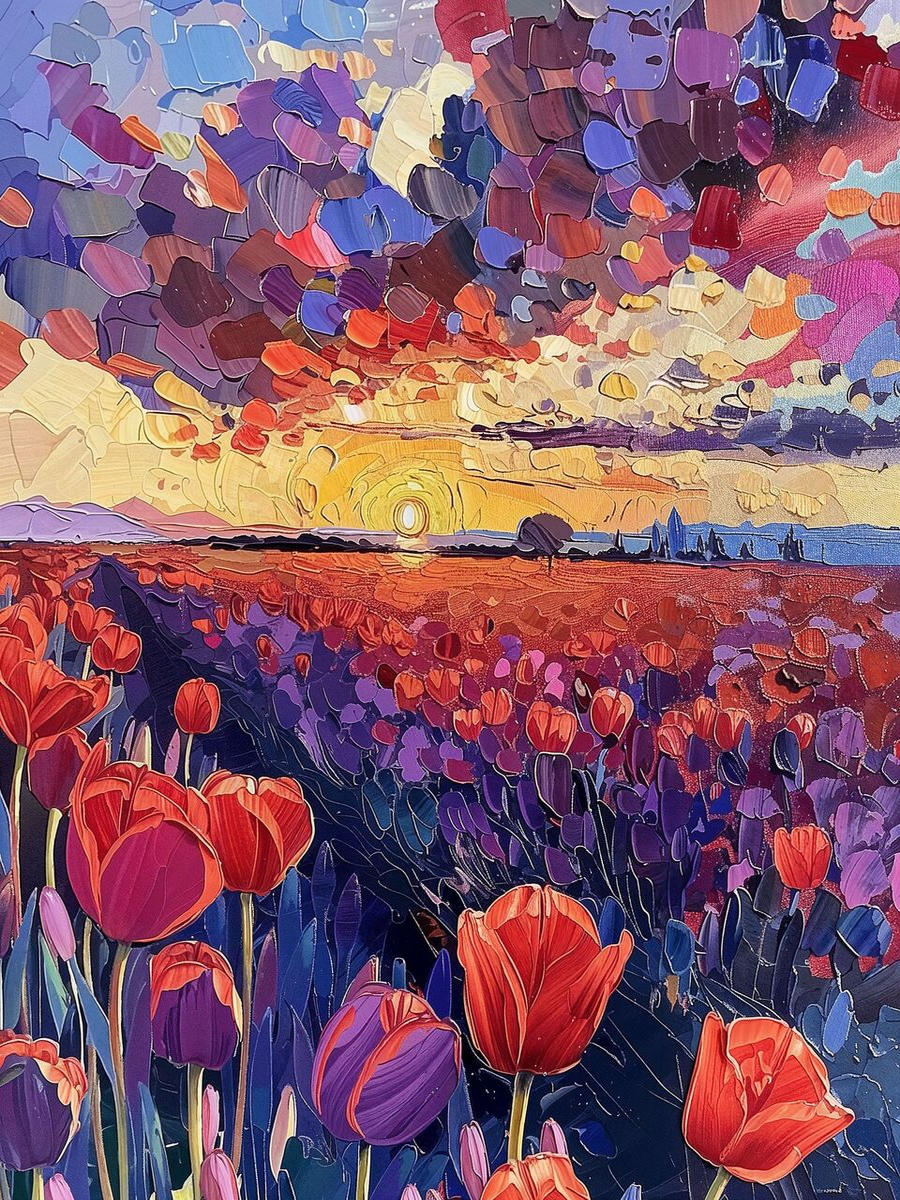 Tulip Field Sunset Poster