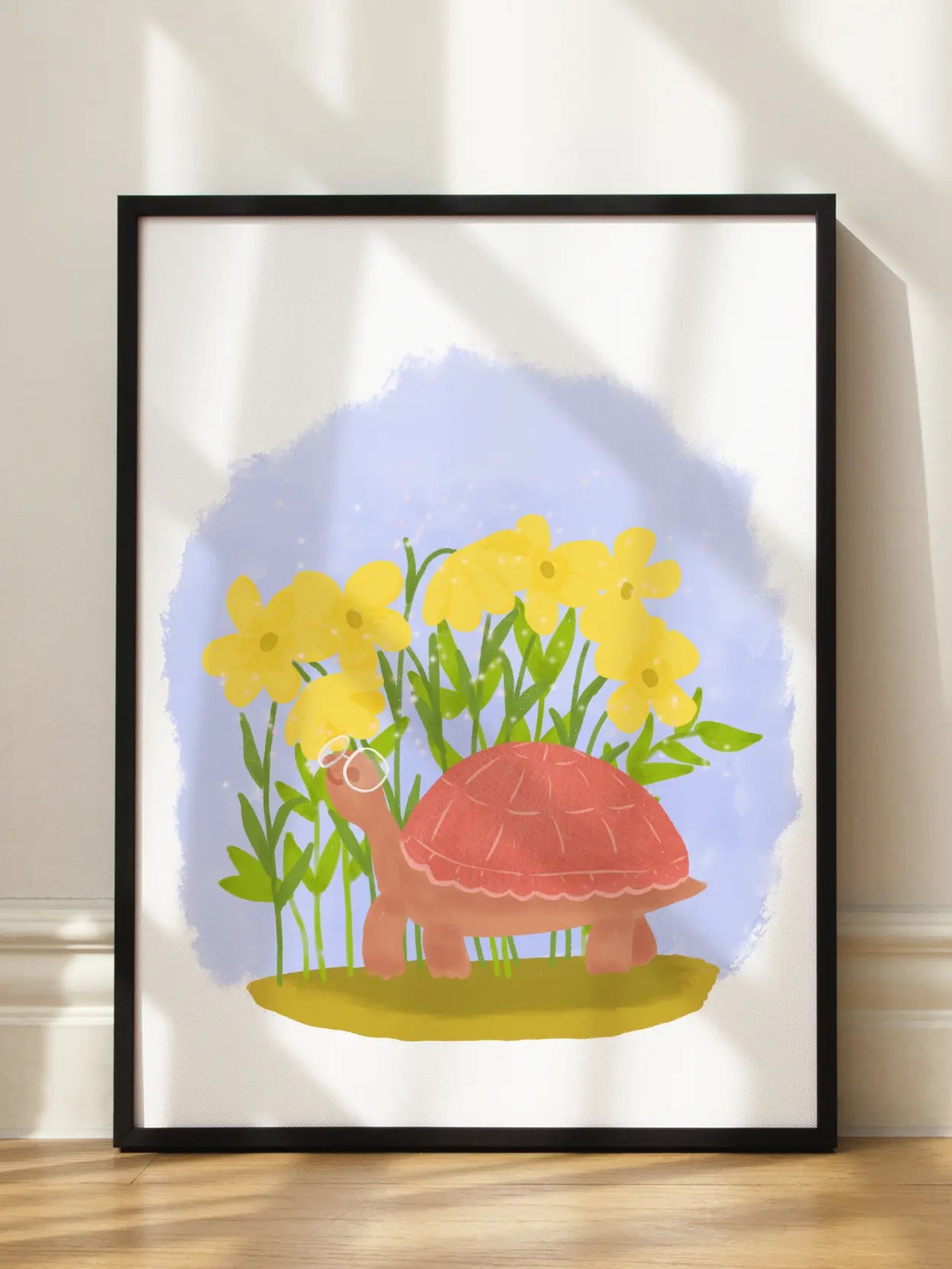 Turtle Wearing Glasses Near Flowers Poster