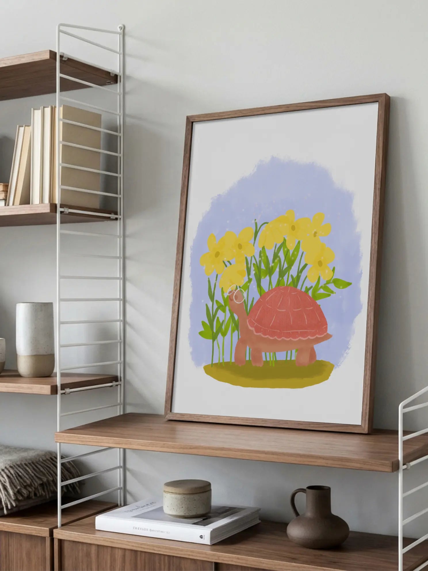 Turtle Wearing Glasses Near Flowers Poster