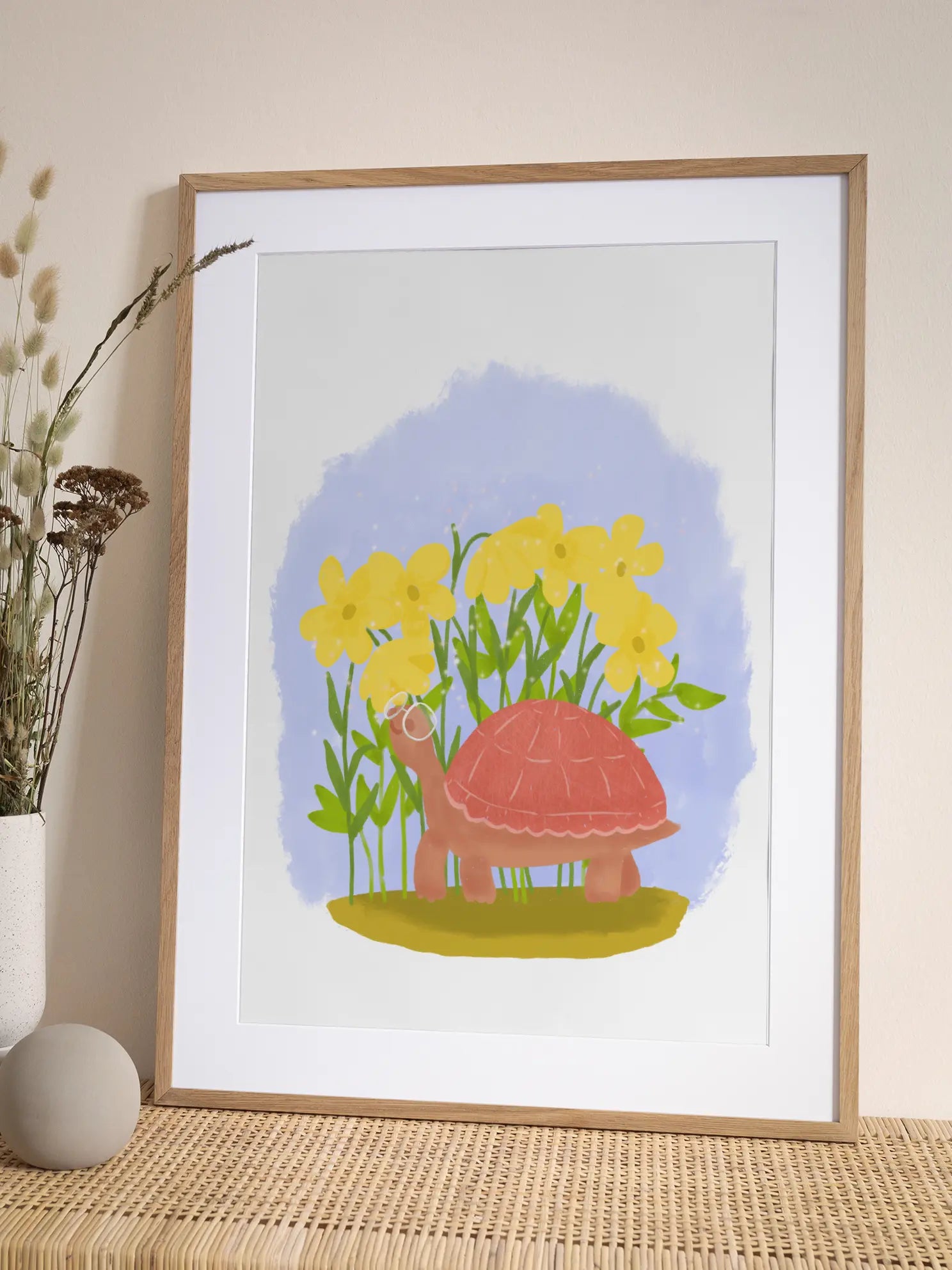 Turtle Wearing Glasses Near Flowers Poster