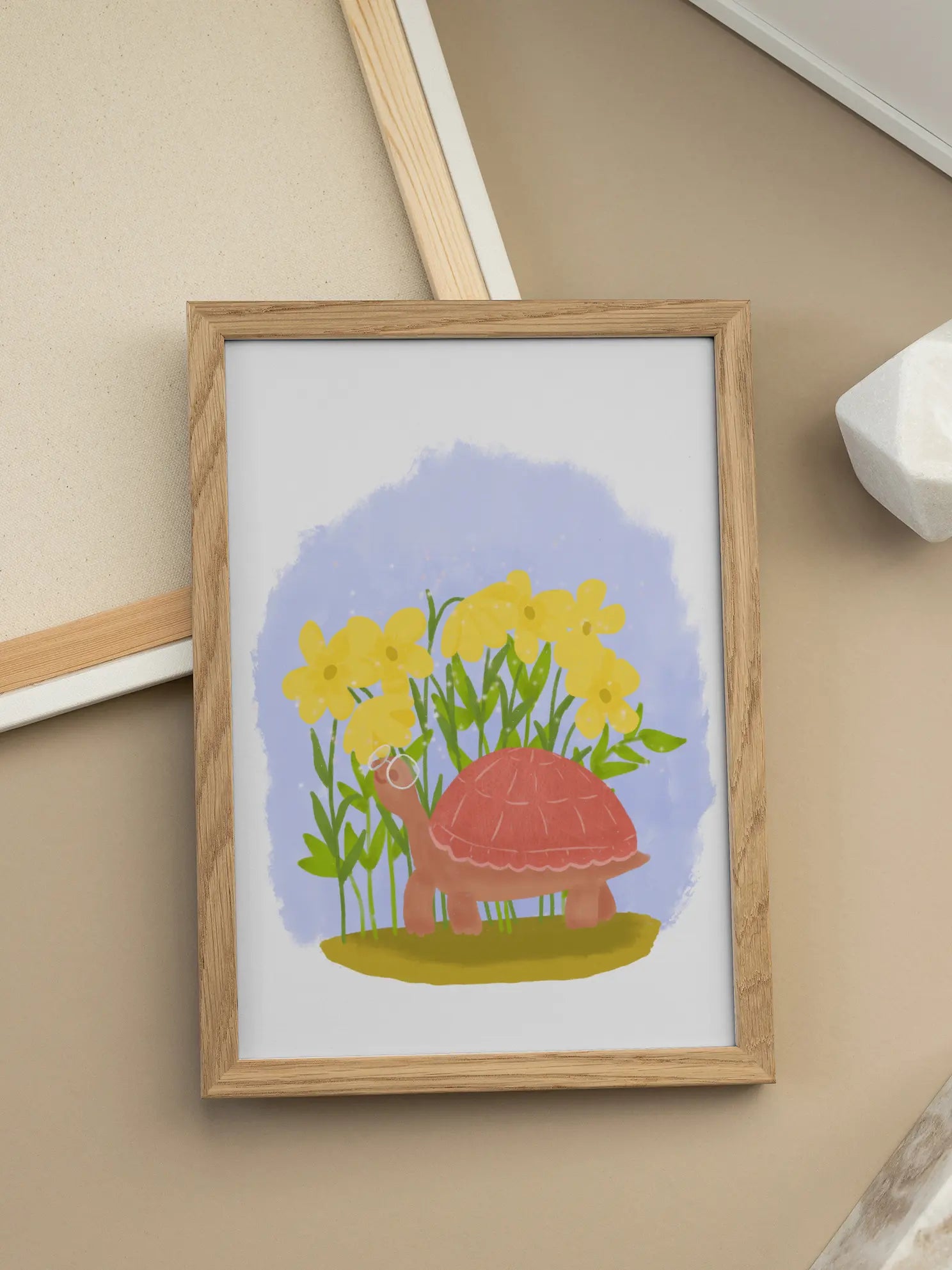Turtle Wearing Glasses Near Flowers Poster