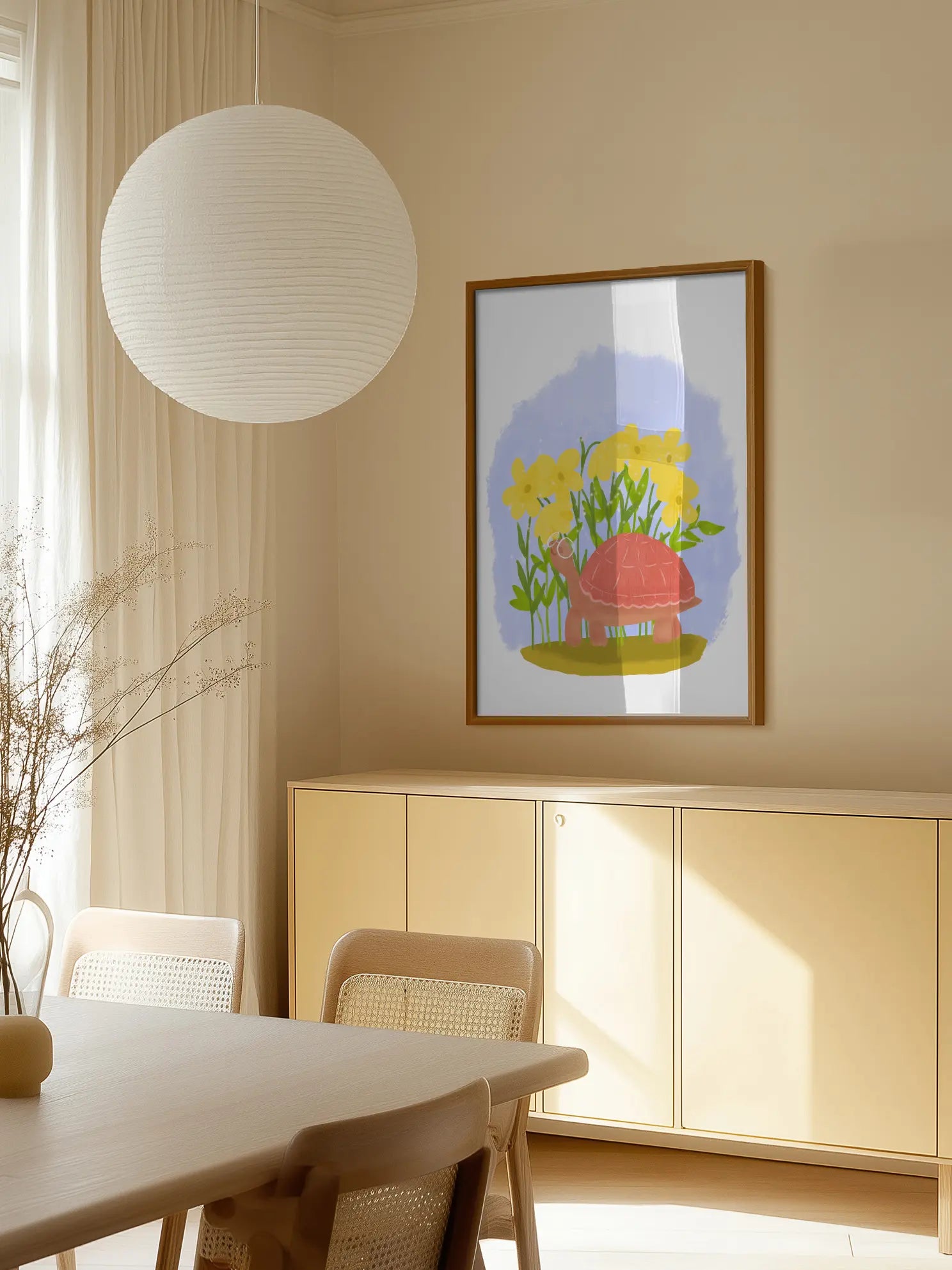 Turtle Wearing Glasses Near Flowers Poster
