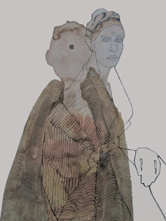 Illustration von zwei Frauen in einer braunen Jacke vor einem hellgrauen Hintergrund.