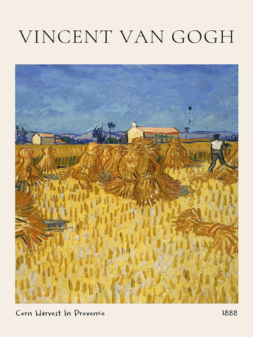 Poster von Vincent van Gogh mit einer Weizenernte in der Provence unter blauem Himmel.
