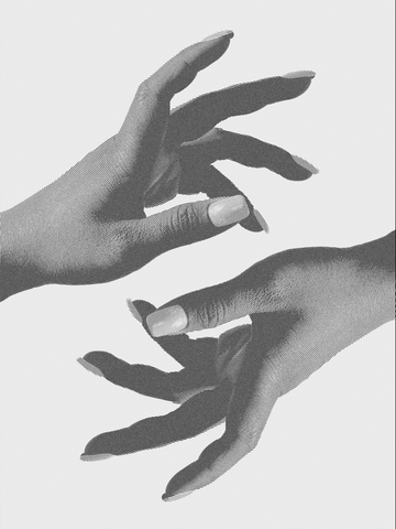 Illustration von zwei Händen, die sich vor grauem Hintergrund berühren.