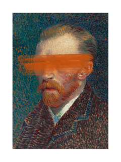 Van Gogh Selbstporträt mit orangefarbenen Pinselstrichen über den Augen.