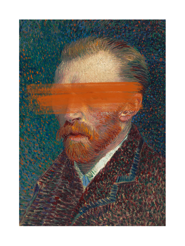 Van Gogh Selbstporträt mit orangefarbenen Pinselstrichen über den Augen.