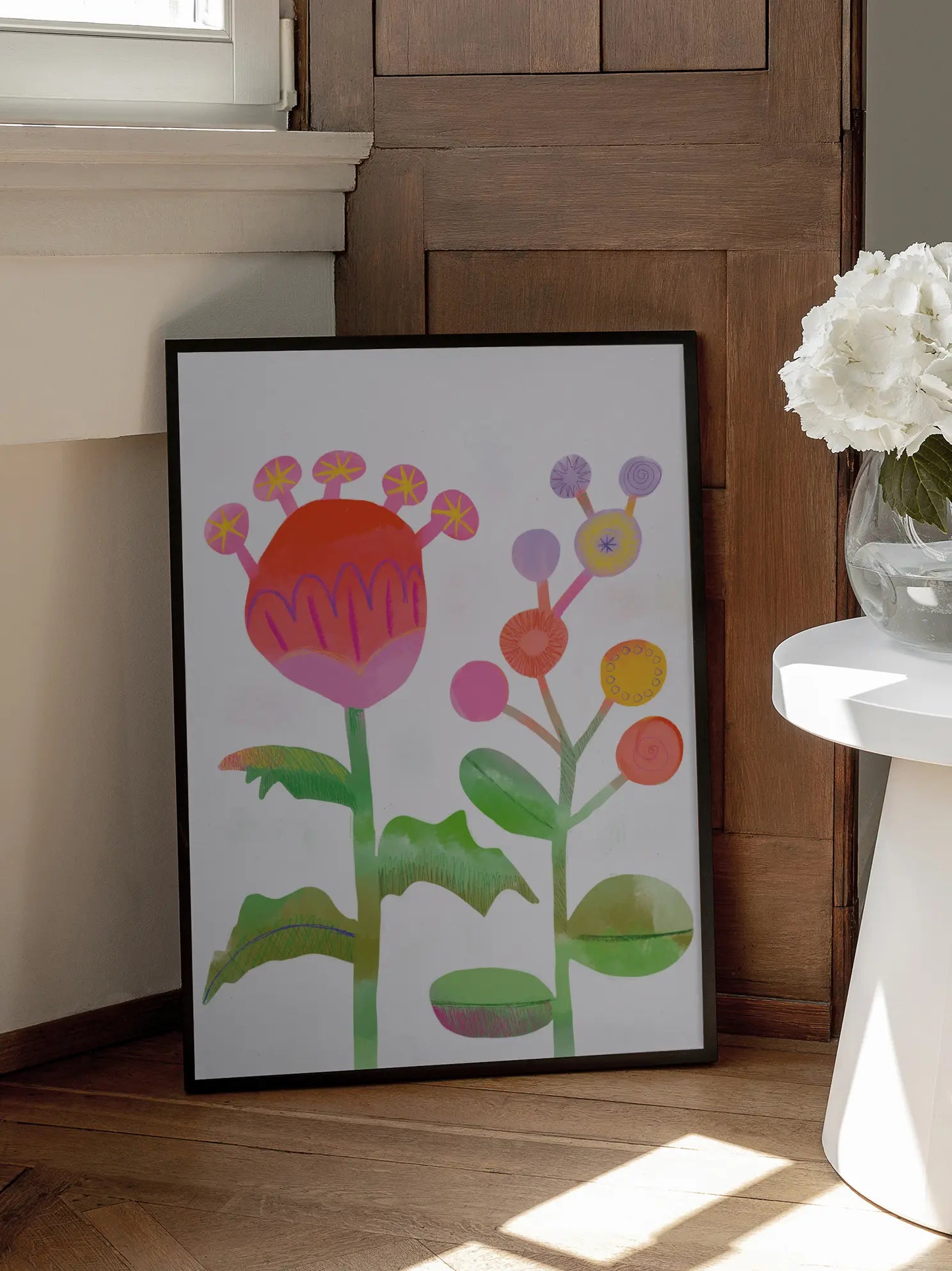 Whimsical Abstract Pink Flower Poster