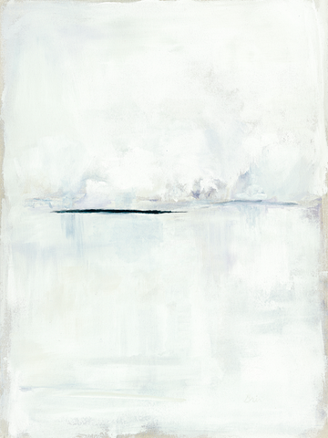 Abstrakte Malerei mit einem Horizont in der Mitte, in hellen Farben gehalten.