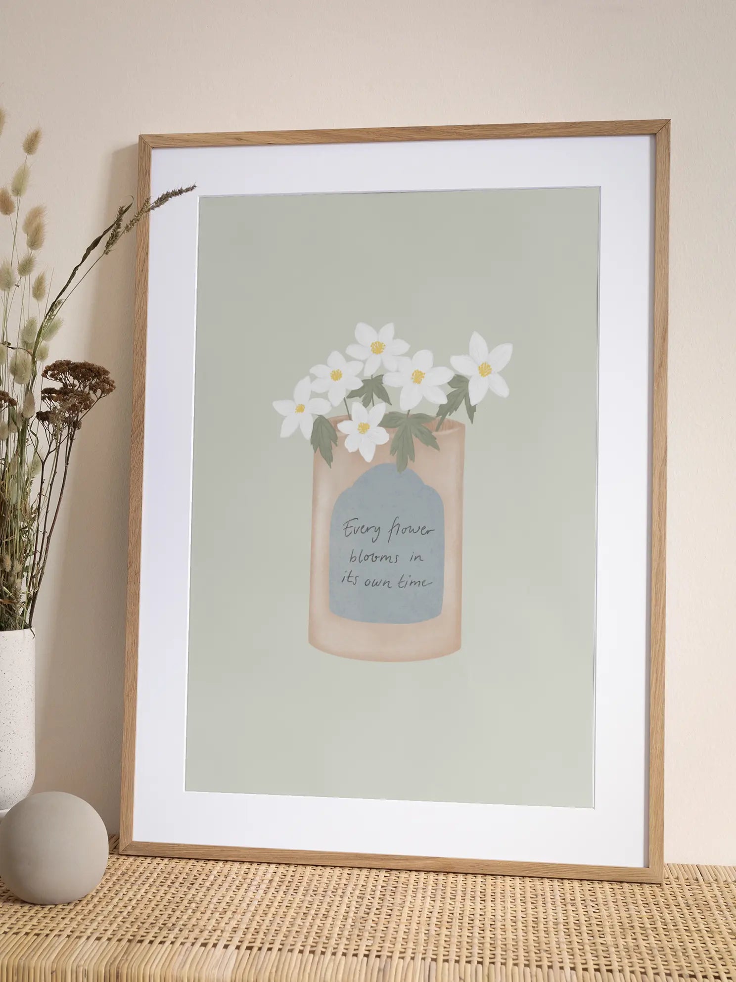 White Anemones In Quote Vase Poster
