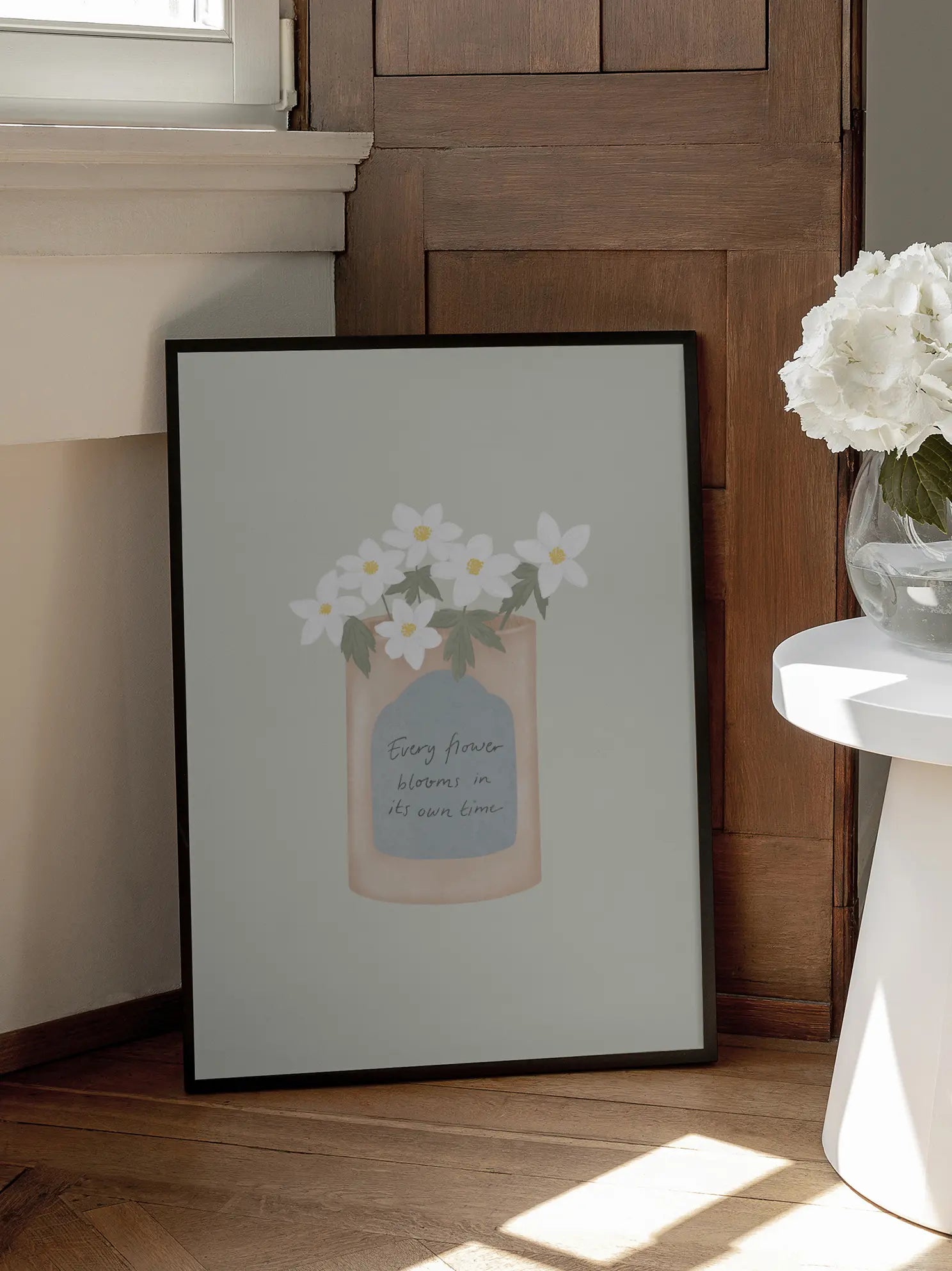 White Anemones In Quote Vase Poster