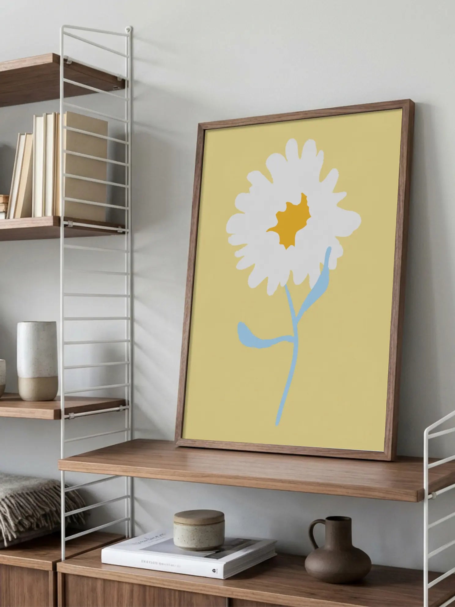 White Flower On Yellow Background Poster