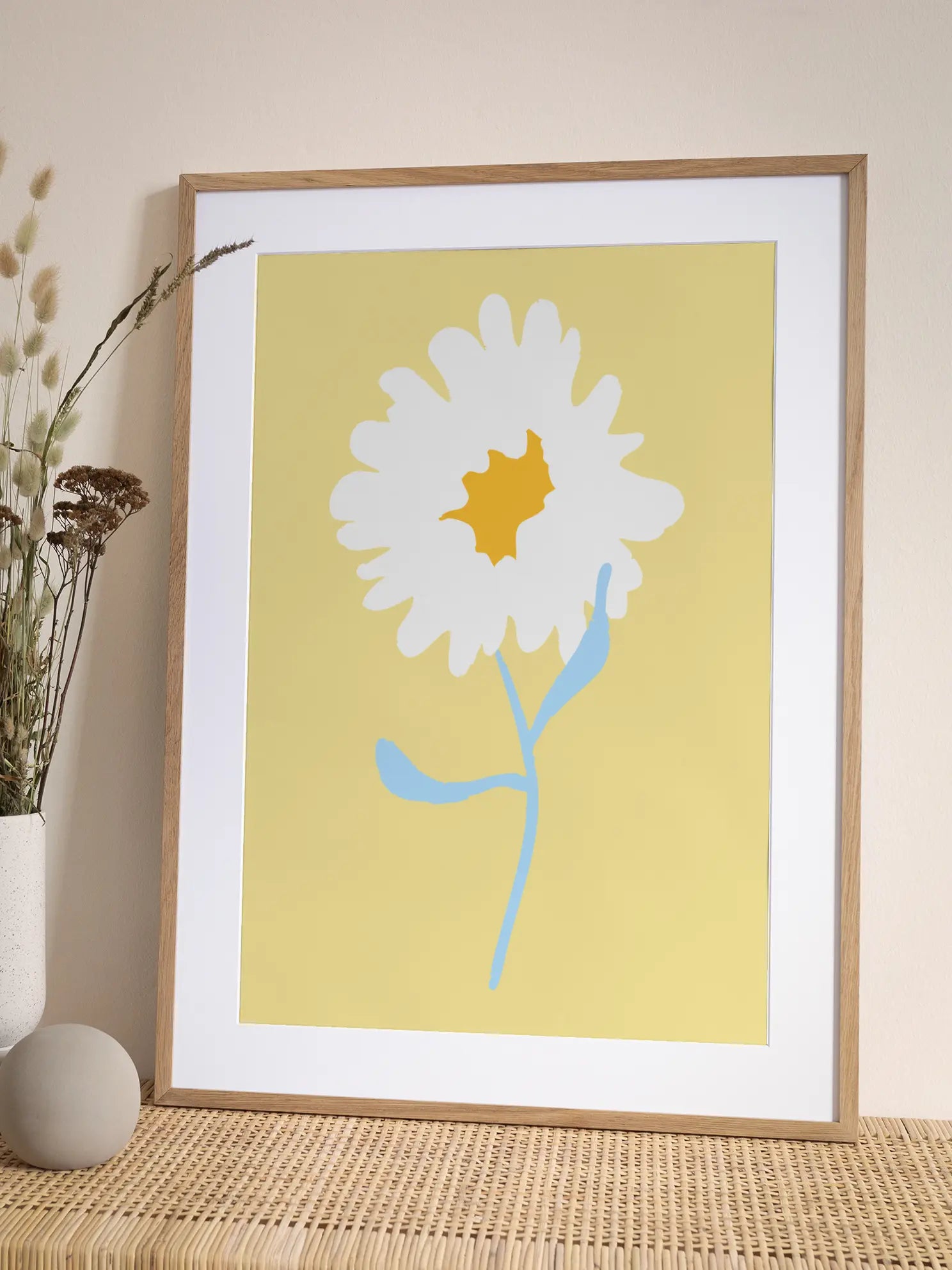 White Flower On Yellow Background Poster