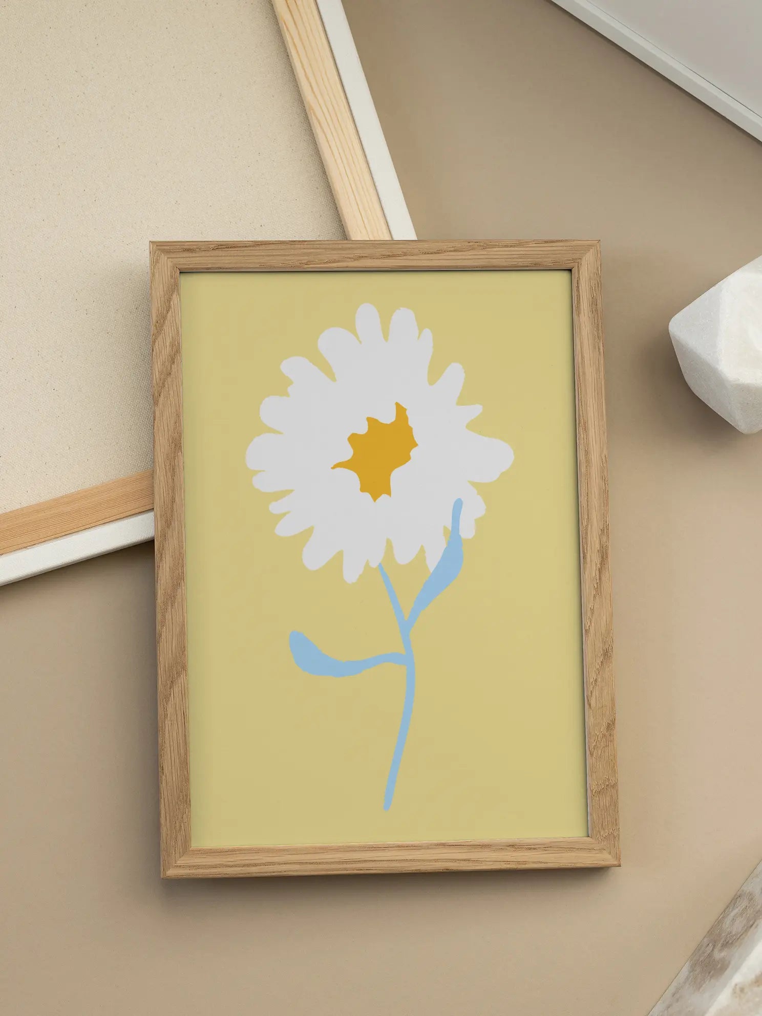 White Flower On Yellow Background Poster
