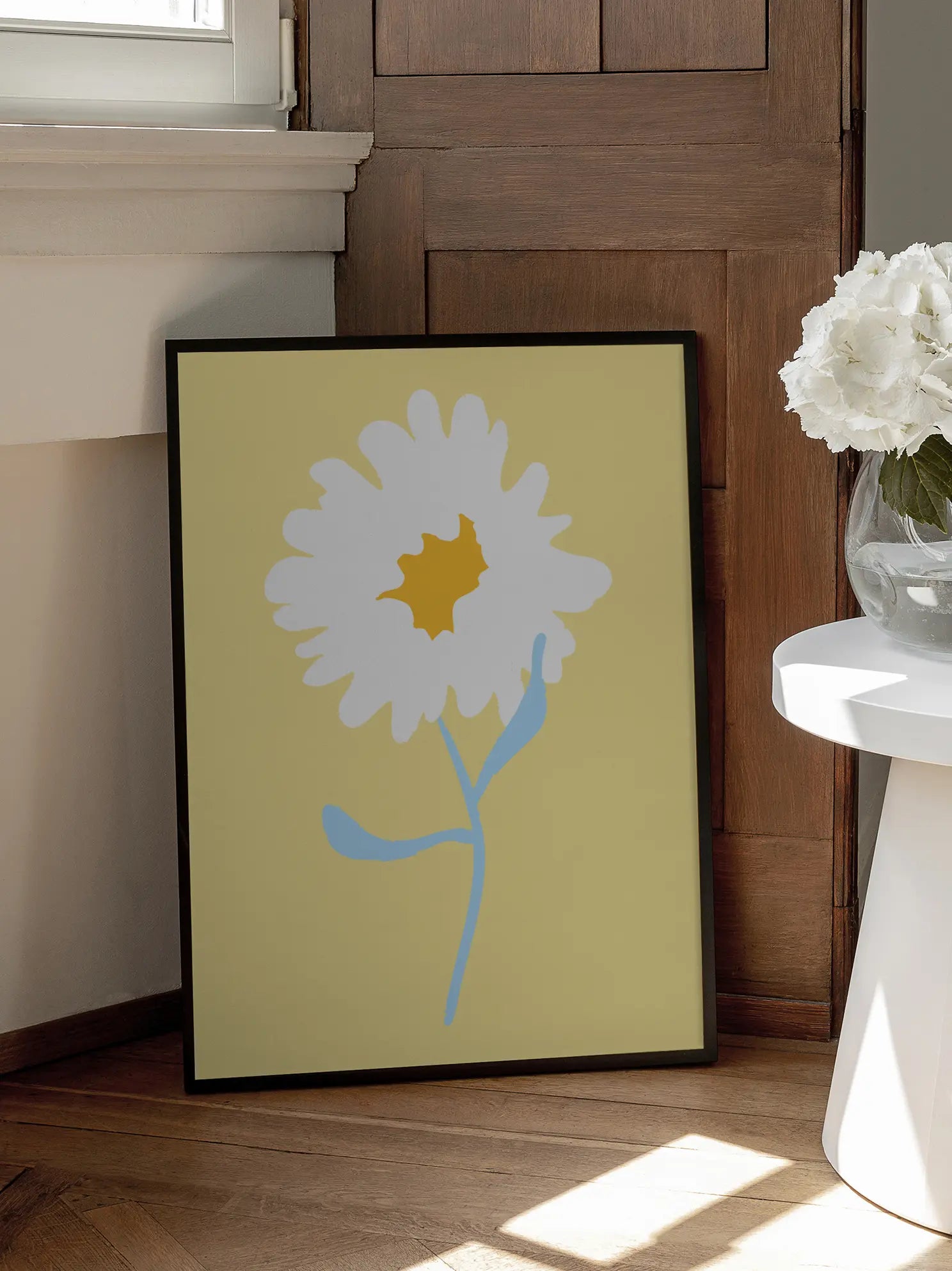 White Flower On Yellow Background Poster