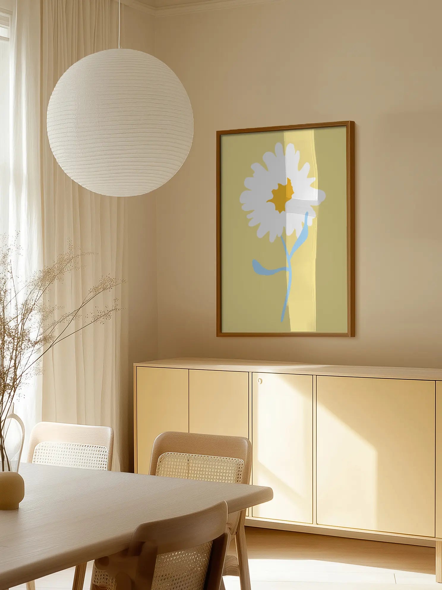 White Flower On Yellow Background Poster