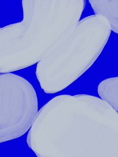 Illustration mit großen weißen Pinselstrichen auf blauem Hintergrund.