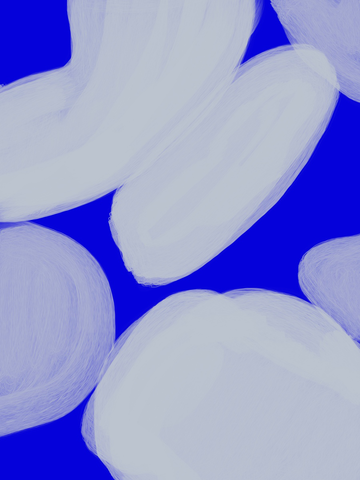 Illustration mit großen weißen Pinselstrichen auf blauem Hintergrund.