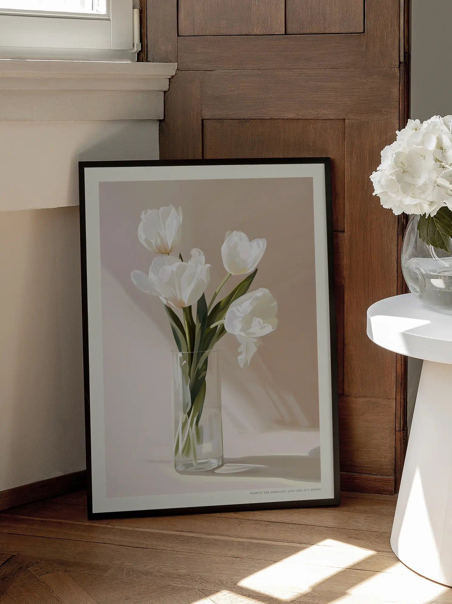 White Tulips Vase Poster