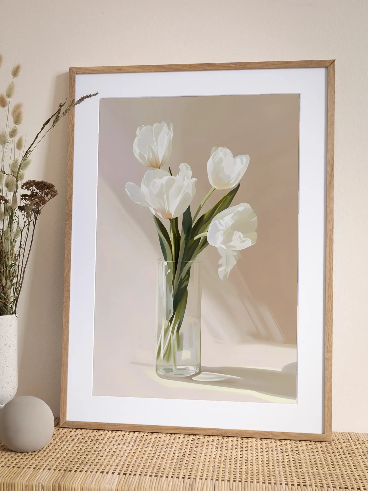 White Tulips Vase Close Up Poster