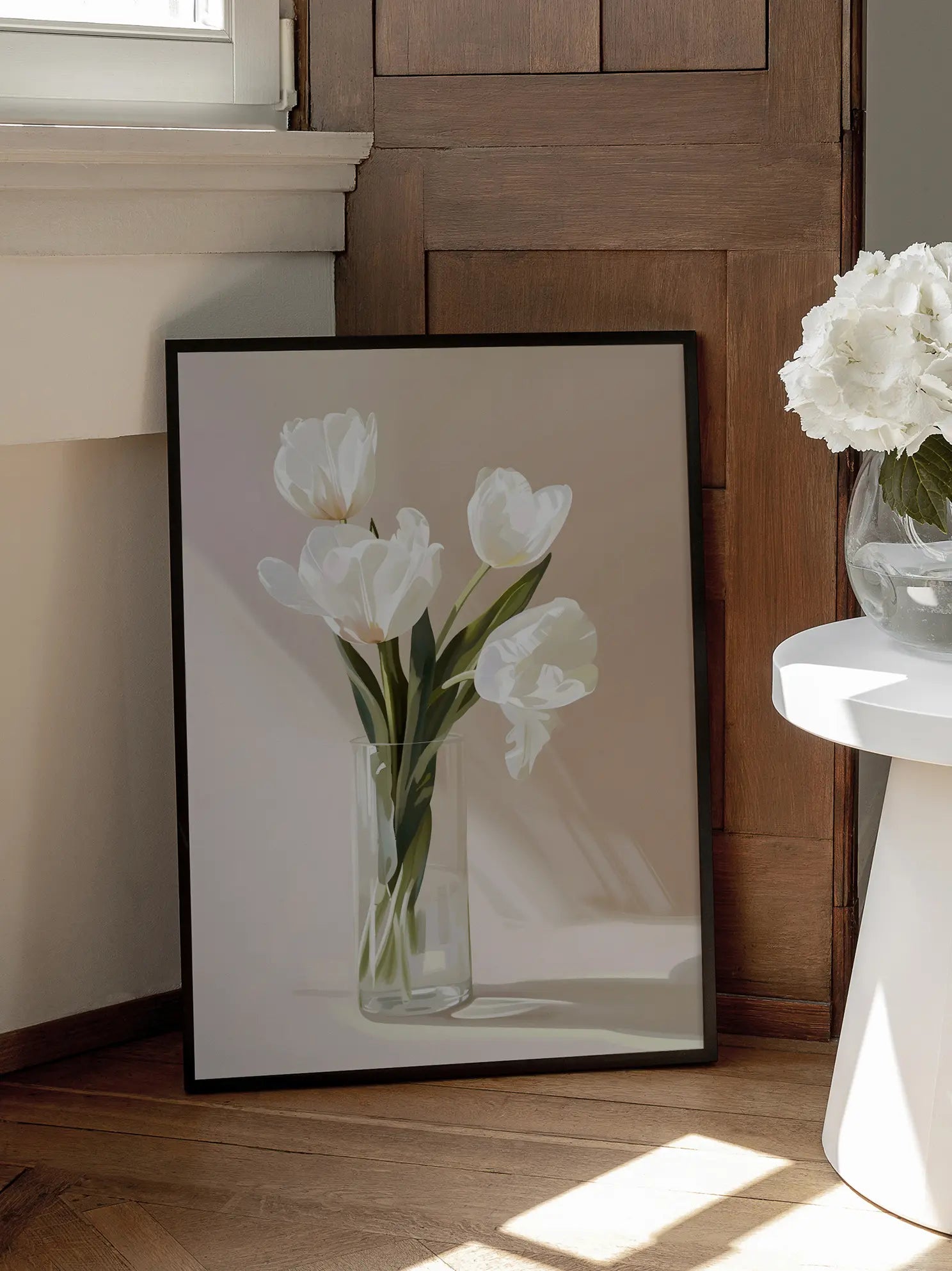 White Tulips Vase Close Up Poster