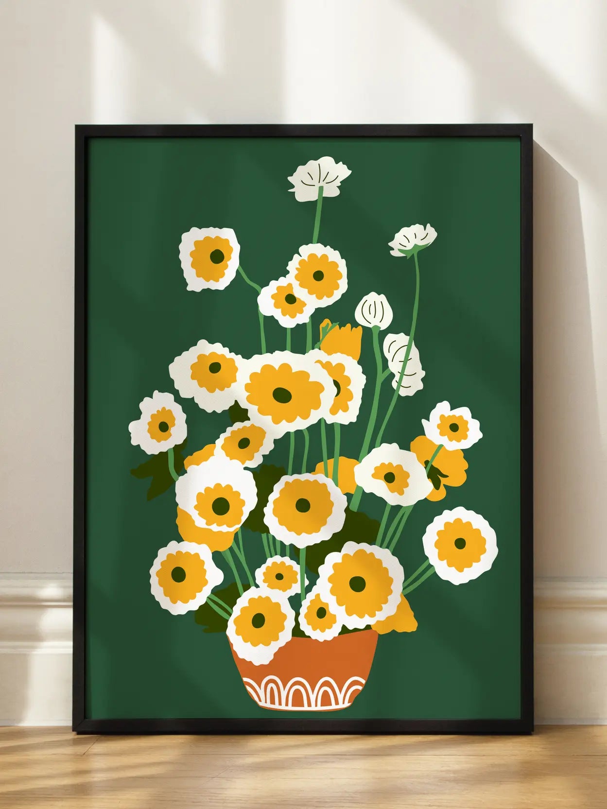 White Yellow Flowers Green Background