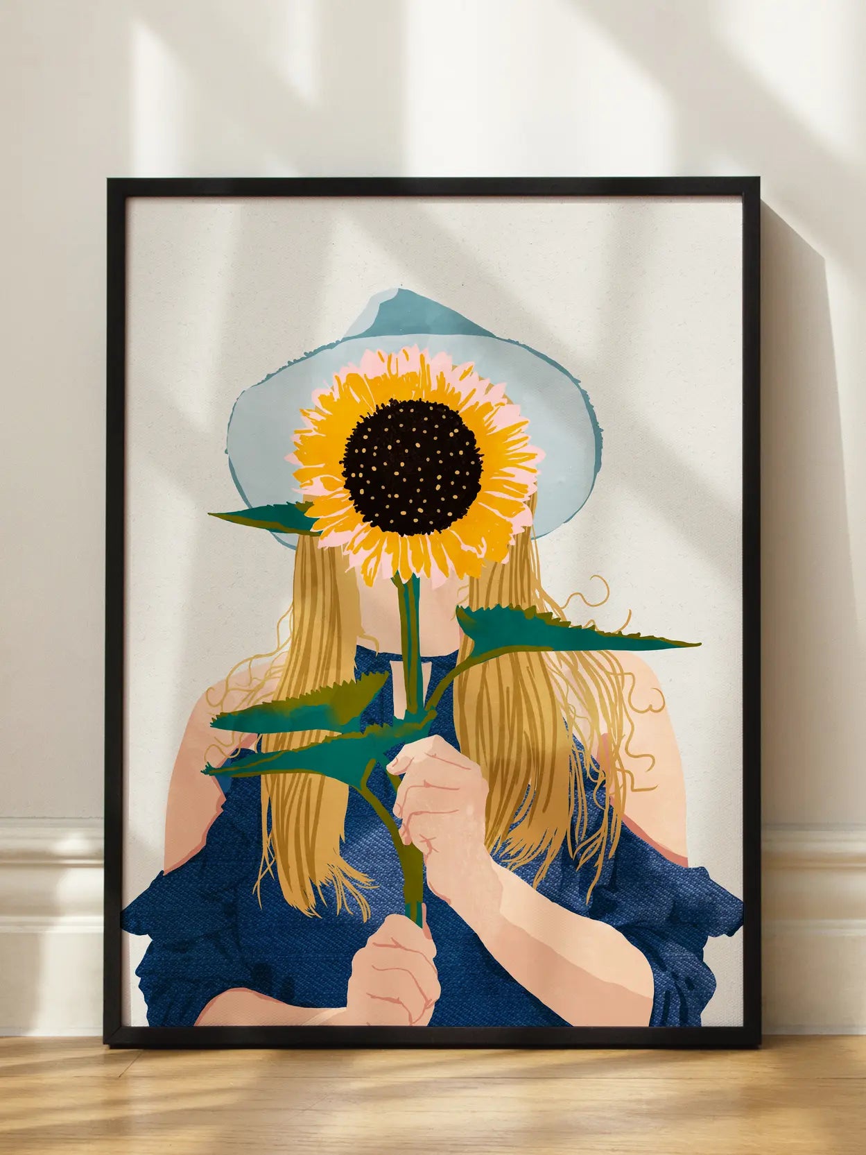 Woman Holding Large Sunflower Poster