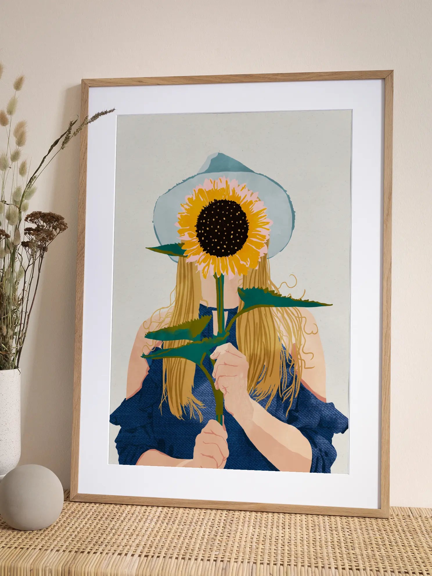 Woman Holding Large Sunflower Poster