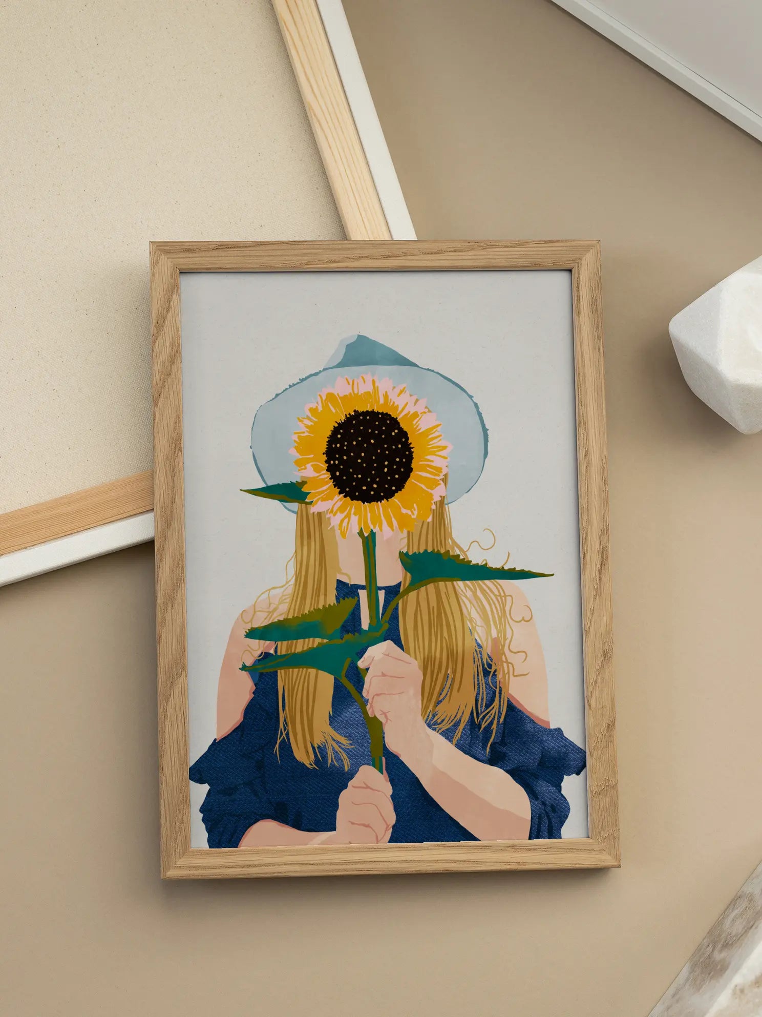 Woman Holding Large Sunflower Poster